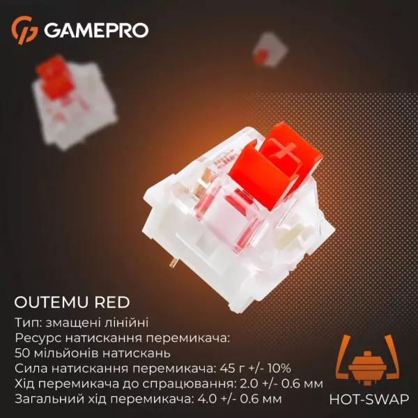 Клавіатура GamePro Genesis Metallic 100% Red switches (Gray) (UA)