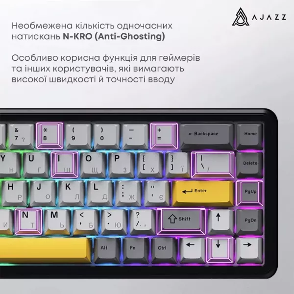 Клавіатура ігрова Ajazz (Black/Gray/Yellow) (AK680-M-BGY-AW) (UA)