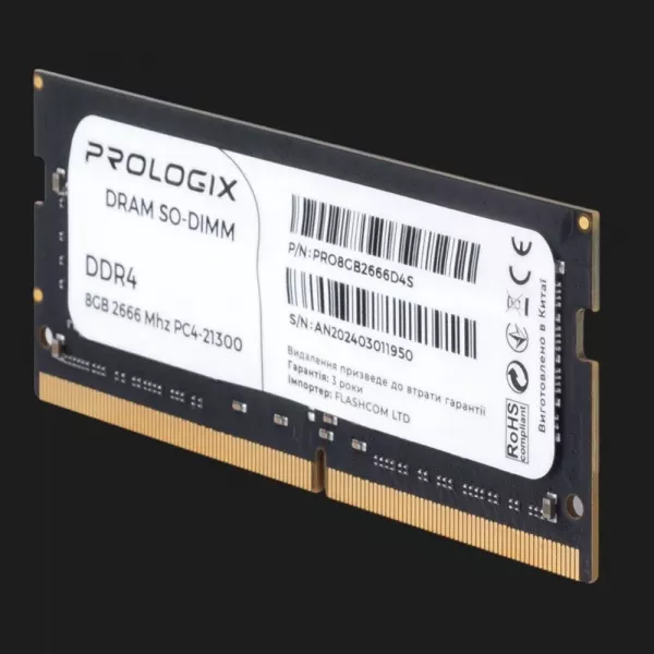 Оперативна памʼять Prologix SO-DIMM DDR4 8GB 1x8GB 2666MHz (PRO8GB2666D4S)