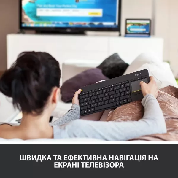 Клавіатура бездротова Logitech K400 Plus (Black) (UA)