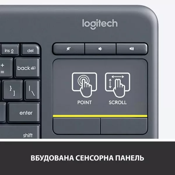 Клавіатура бездротова Logitech K400 Plus (Black) (UA)