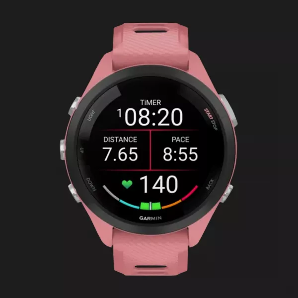 Garmin Forerunner 265S Black Bezel with Light Pink Case and Light Pink/Whitestone Silicone Band