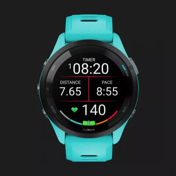 Garmin Forerunner 265 Black Bezel with Aqua Case and Aqua/Black Silicone Band