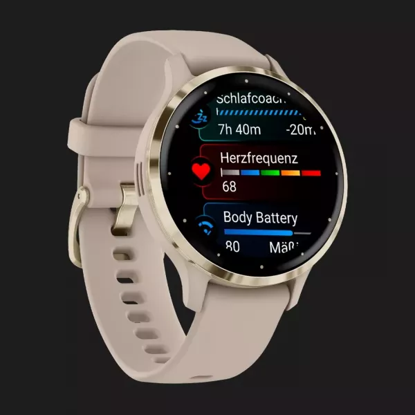Garmin Venu 3S Soft Gold Stainless Steel Bezel with French Gray Case and Silicone Band