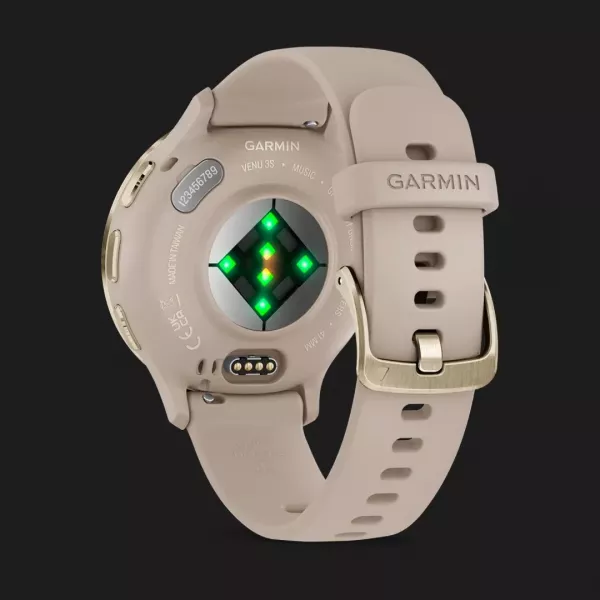 Garmin Venu 3S Soft Gold Stainless Steel Bezel with French Gray Case and Silicone Band