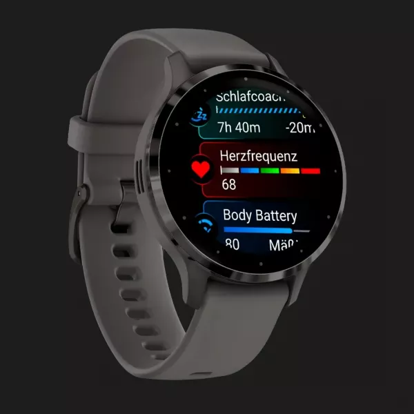 Garmin Venu 3S Slate Stainless Steel Bezel with Pebble Gray Case and Silicone Band