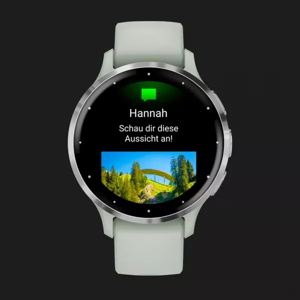 Garmin Venu 3S Silver Stainless Steel Bezel with Sage Gray Case and Silicone Band