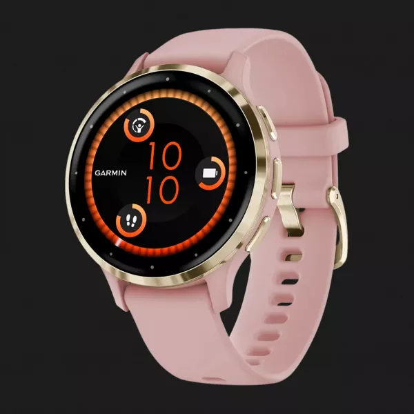 Garmin Venu 3S Soft Gold Stainless Steel Bezel with Dust Rose Case and Silicone Band