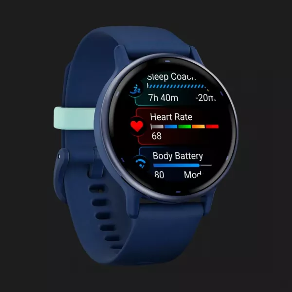 Garmin Vivoactive 5 Metallic Navy Aluminum Bezel with Navy Case and Silicone Band