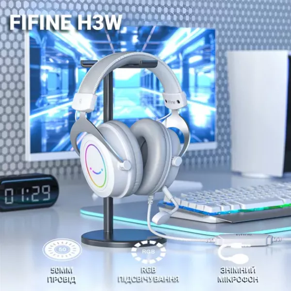 Ігрова гарнітура Fifine RGB H3W (White) (UA)