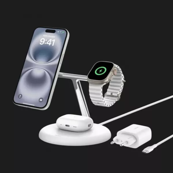 Безпровідна зарядка Belkin 3в1 Magnetic Qi2 15Вт (White)