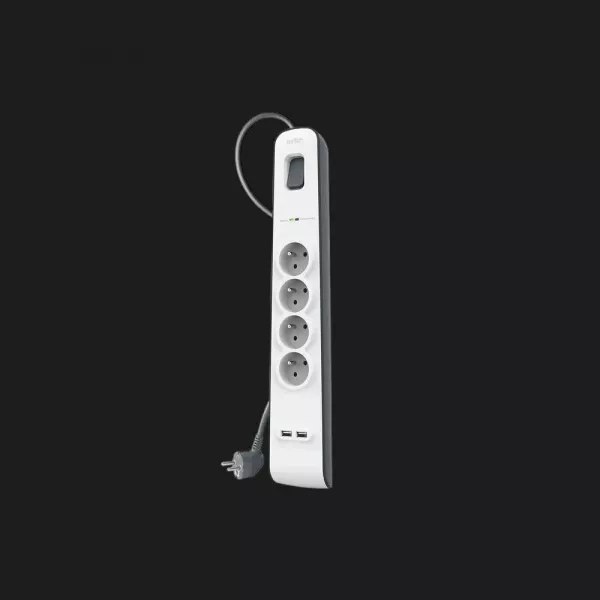 Мережевий фільтр Belkin 4хТип F, 3x1.5мм кв, 16А, 2xUSB-A 2.4A, з захистом від перенапруги,2м (White)