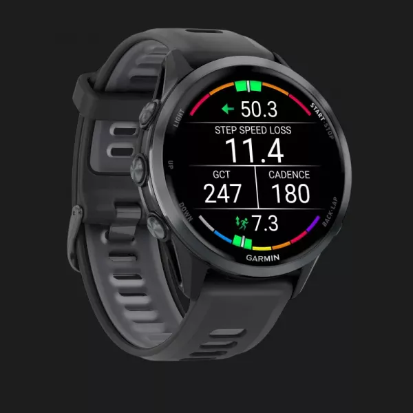 Garmin Forerunner 970 Carbon Gray DLC Titanium with Black Case and Black/Translucent Whitestone Band