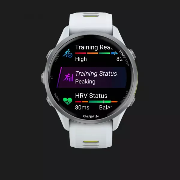 Garmin Forerunner 970 Titanium with Whitestone Case and Whitestone/Translucent Amp Yellow Band