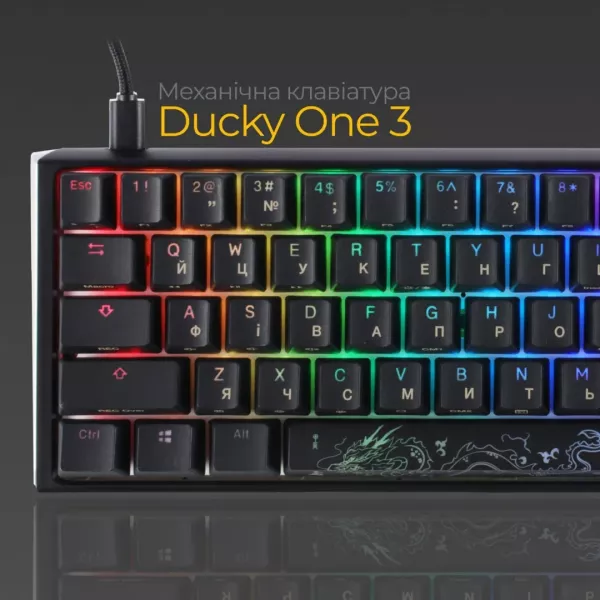 Клавіатура ігрова Ducky One 3 Mini Cherry MX Silent red RGB (Black) (UA)
