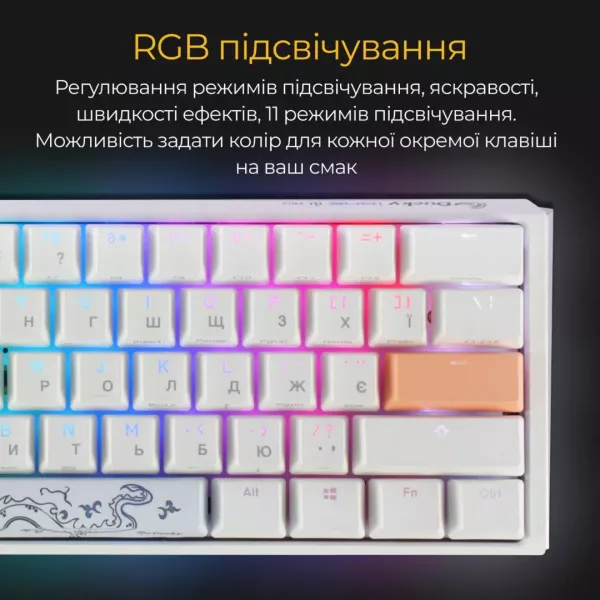 Клавіатура ігрова Ducky One 3 Mini Cherry MX Red RGB (White) (UA)