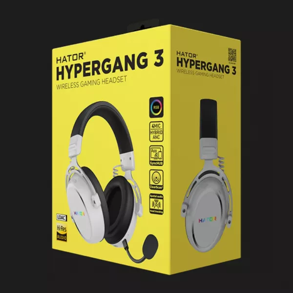 Ігрова гарнітура HATOR Hypergang 3 Hi-Res SyncHUB Wireless White (ESH56) (UA)