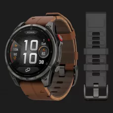 Garmin Fenix 8 Pro 47mm AMOLED Sapphire Carbon Gray DLC titanium with Chestnut Leather Band