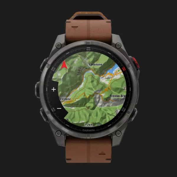Garmin Fenix 8 Pro 47mm AMOLED Sapphire Carbon Gray DLC titanium with Chestnut Leather Band