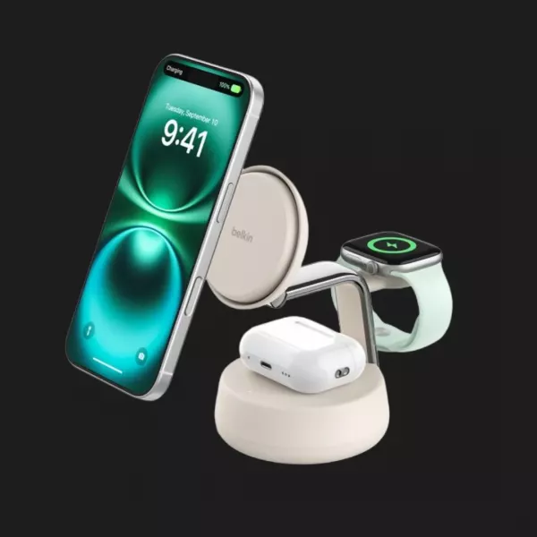 Безпровідна зарядка Belkin 3в1 UltraCharge Pro Magnetic Charging 25Вт Dock (Sand)